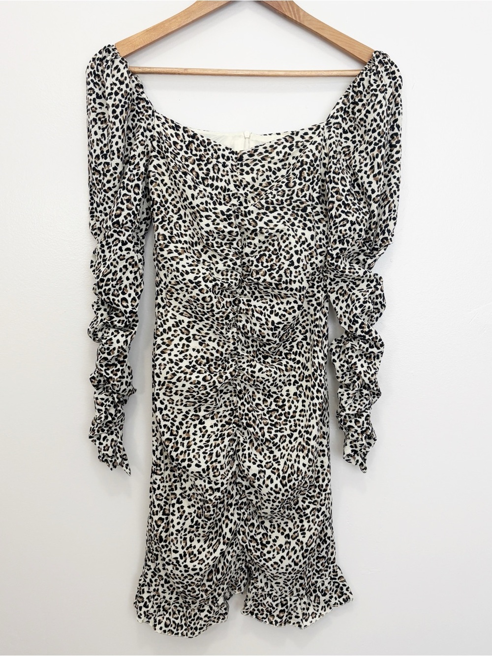 Love & Other Things Leopard Animal Print Ruched Long Sleeve Mini Dress Size XS